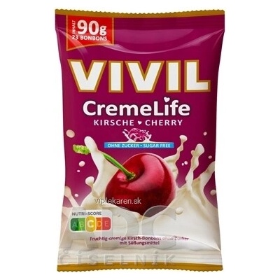Vivil Creme Life Cherry drops se smetanovou višňovou příchutí bez cukru 90 g
