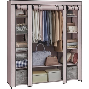 SONGMICS Fabric Wardrobe Portable Bedroom Clothes Rack with Fabric Cover 45 x 150 x 175 cm 12 Compartments Metal Structure Pink (Powder Pink) LSF003P02 (LSF003P02)