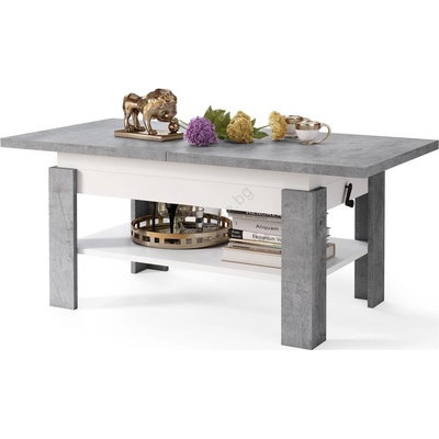 Разтегателна холна маса с повдигащ плот ROY 130/170x65 cm сив бетон/бял (MZ0020)