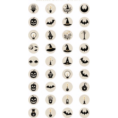 Sugar Stamp Pusinky předtištěné předlohy Halloween Předtištěný arch č.9 Čarodějice 1, pr 1,6 cm