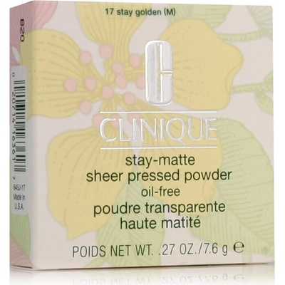 Clinique Stay Matte Sheer Pressed Powder Kompaktní pudr pro dlouhotrvající matný vzhled 17 Stay Golden 7,6 g