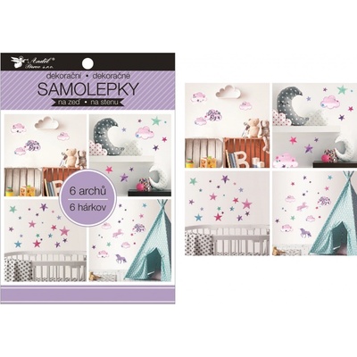 Anděl Samolepky na zeď v bloku jednorožci hvězdy 16 x 23 cm 6 listů 15054
