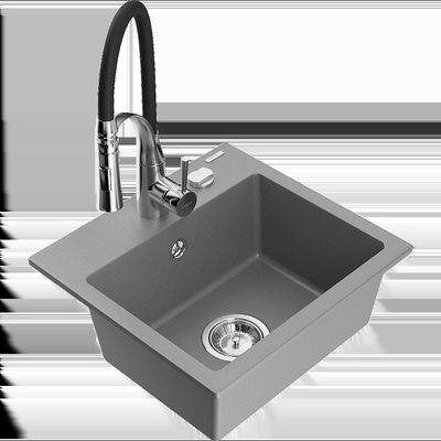 Milo гранитна мивка с 1 отделение с кухненски смесител Aster, сив - 6505-71-73450-07 (6505-71-73450-07)