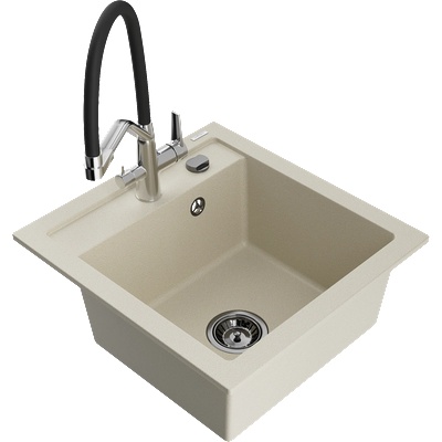Mexen Vito гранитна кухненска мивка с 1 отделение и смесител Duo, бежов - 6503-69-671701-07-B (6503-69-671701-07-B)