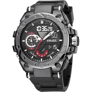 SMAEL Спортен мъжки часовник Smael Sport Shock, Двойно време, Хронограф, LED Подсветка, Черен (SMAEL-8060-BLACK-BLACK) Часовници