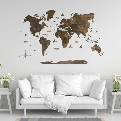 Enjoy the Wood 3D nástěnná dřevěná mapa World Map Walnut Prime XL