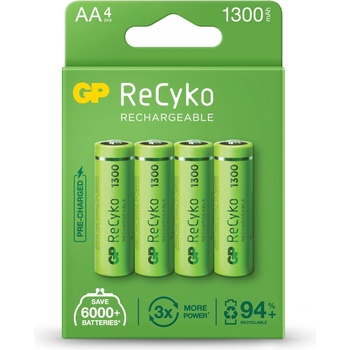 Image 1 of GP Batteries Акумулаторна Батерия R6 AA 130AAHC-EB4 1300mAh NiMH 4 бр. в опаковка GP (GP-BR-130AAHC-EB4)