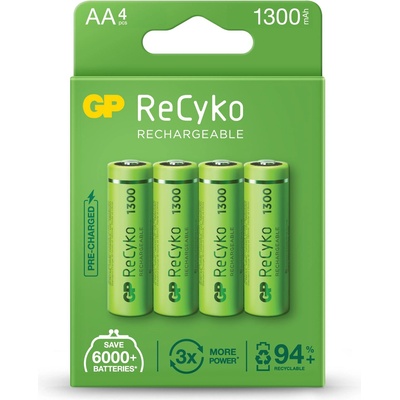 GP Batteries Акумулаторна Батерия R6 AA 130AAHC-EB4 1300mAh NiMH 4 бр. в опаковка GP (GP-BR-130AAHC-EB4)