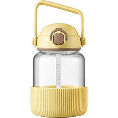 Buydeem DG78 Pop-Up Straw Glass Bottle 800 ml, Mellow Yellow (DG78-MY)