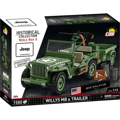 COBI 2804 World War II Americký ozbrojený terénny automobil Jeep Willys MB s prívesom M-100