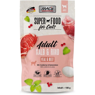 MAC's Cat Beef and Veal - Супер премиум пауч за котки с говеждо, телешко месо и червена боровинка, 100 гр