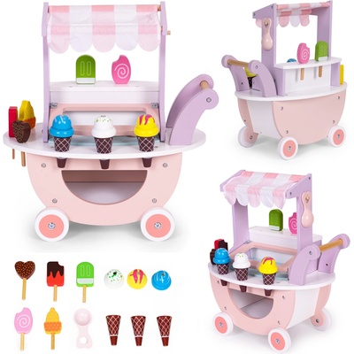 Eco Toys Dřevená pojízdná zmrzlina s doplňky růžová