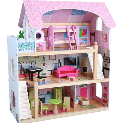 Moni Toys Дървена къща за кукли Moni Toys - Mila, с 16 аксесоара (108559)