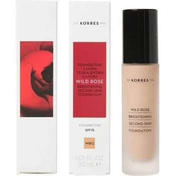 Image 1 of KORRES Озаряващ течен фон дьо тен с дълготраен ефект Дива роза , Korres Wild Rose Brightening Second-Skin Foundation SPF15 WRF2 30ml