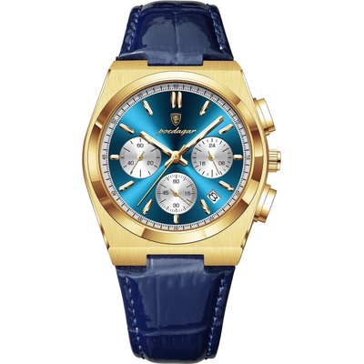 Poedagar Мъжки часовник Poedagar CS1875, естествена кожа, синьо-златист, син циферблат (CS1875)