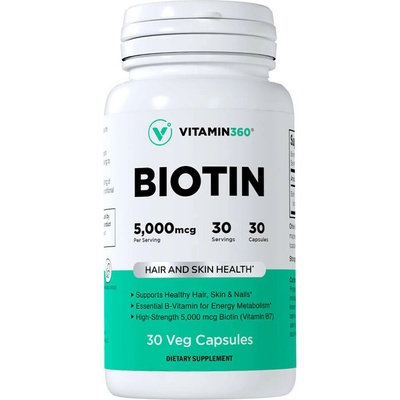 Vitamin360 Biotin 5,000 mcg 30 Veg kapsúl