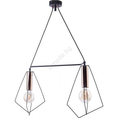 JUPITER 1665 - Полилей на въже KAIR 2xE27/60W/230V черна/меден (10701665)