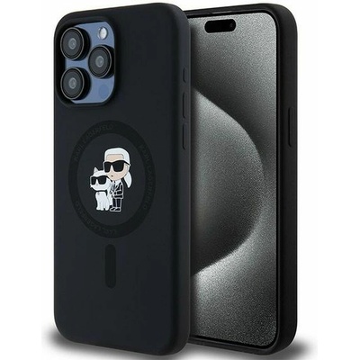 Karl Lagerfeld Liquid Silicone Karl and Choupette Heads iPhone 15 Pro Max čierne
