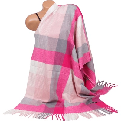 Кашмирен шал с кариран десен в сиво, розово и екрю