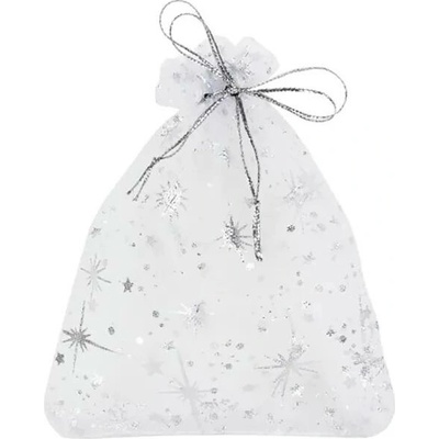 Organza sáček bílý se stříbrným zdobením 10 x 12 cm