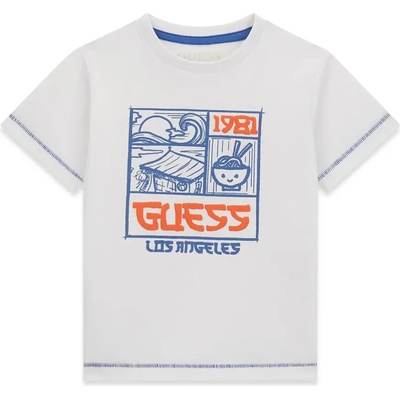 GUESS Бяла тениска с контрастна апликация за мини момче Guess