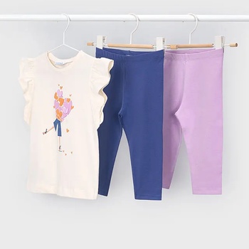 Mayoral Комплект 2 клина 7/8 в тъмносиньо и лилаво и тениска за мини момиче Mayoral