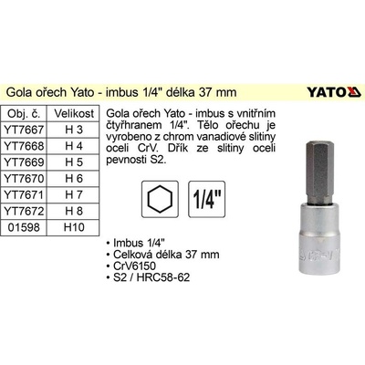 YATO Nástavec 1/4" bit Imbus H6(YT-04373)