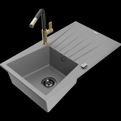 Cesar гранитна мивка с 1 отделение с дренаж и кухненски смесител Flora, сив - 6514-71-670401-57-B (6514-71-670401-57-B)