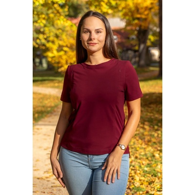 Jsem máma Bavlněné kojicí tričko se skrytými zipy bordó – Zboží Dáma