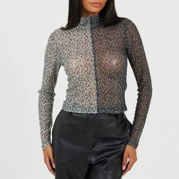 Brave Soul Тениска Brave Soul Women's Mesh Long Sleeve T-Shirt - Black/Cream