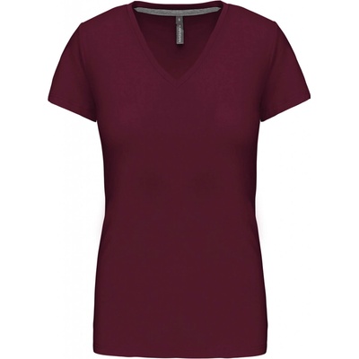 Dámske tričko Kariban V neck s krátkym rukávom vínové