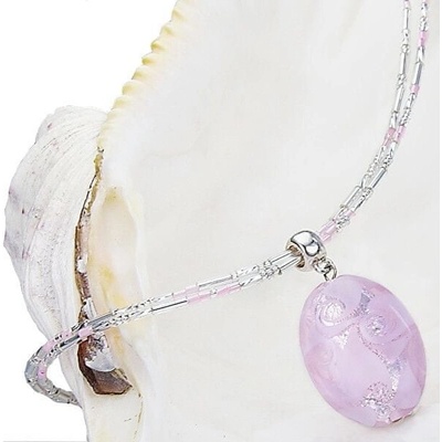 Lampglas Nežný náhrdelník Pink Lace s perlou s rýdzim striebrom NP2