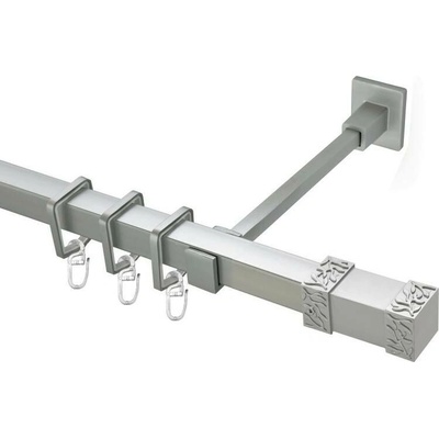 OK-GarnýžeCZ - Garnýž kovová hranatá jednořadá 20x20mm Roma satina 240 cm do stěny / kroužky s háčkem