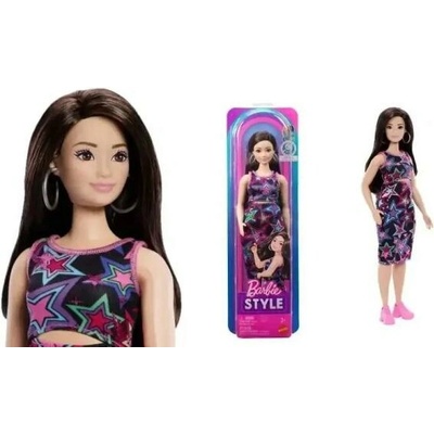 Barbie Fashionistas modelka v šatách s farebnými hviezdami