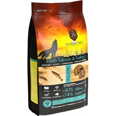 Ambrosia Senior & Sterilized Mini Breeds Fresh Salmon & Turkey 5 kg