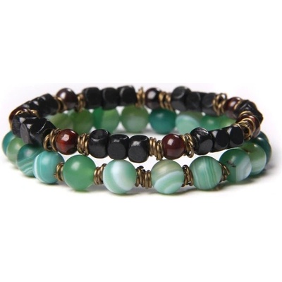 Naky sada náramků zelený & černý achát N1027