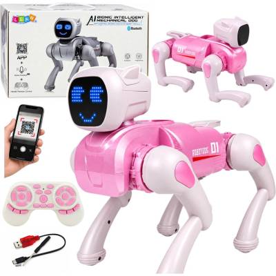 LEAN Toys Interaktívny robotický pes AI na diaľkové ovládanie s Bluetooth, ružový
