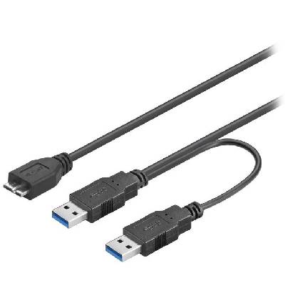Kabel PremiumCord MicroUSB B na 2x USB 3.0 A 30 cm Kabel, USB 3.0, Micro USB B (M) - 2x USB A (M), 30 cm, černý ku3y01
