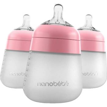 Nanobebe Комплект силиконови бутилки Nanobebe - Flexy, 270 ml, 3 броя, розови (31223)