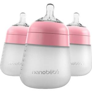 Nanobebe Комплект силиконови бутилки Nanobebe - Flexy, 270 ml, 3 броя, розови (31223) - baby