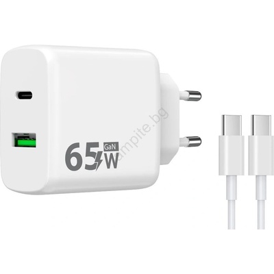 WINNER GROUP-WG - Адаптер за бързо зареждане 2xUSB PD 65W + USB кабел USB-C / USB-C 1m (WN0063)