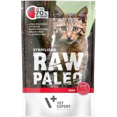 VetExpert Raw Paleo Cat Sterilised Adult Beef - пауч за кастрирани котки, без зърно, с говеждо месо, 100 гр, Vet Expert - Полша