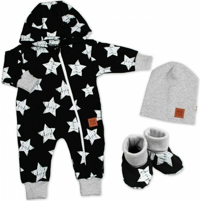 Baby Nellys Rastúci teplákový overal pre bábätko, čiapky, topánky, 3D, Nature Star čierny
