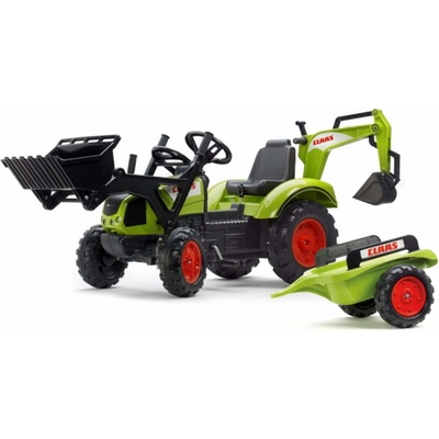 FALK Šlapací traktor Claas Arion 430 s nakladačem rypadlem a vlečkou