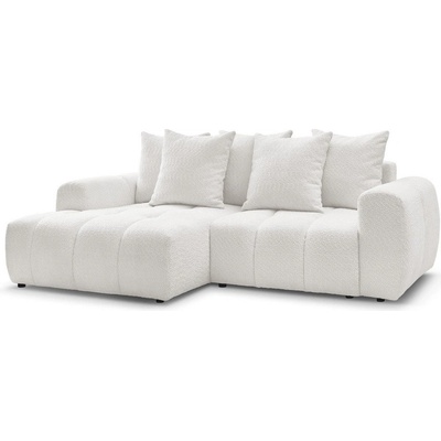 Bobochic Бял разтегателен ъглов диван с място за съхранение от букле (ляв ъгъл) Roxelane - Bobochic Paris (108362)