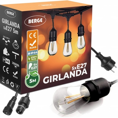 ecoPLANET LED zahradní řetěz 5m + 6x LED žárovka 1W EGI001