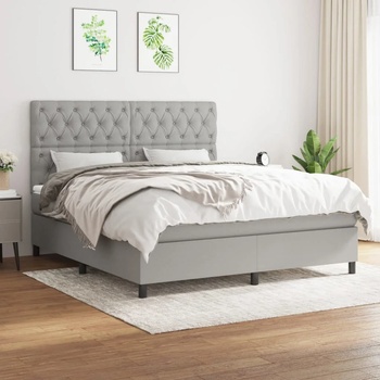 vidaXL Боксспринг легло с матрак, светлосиво, 160x200 см, плат (3142025)