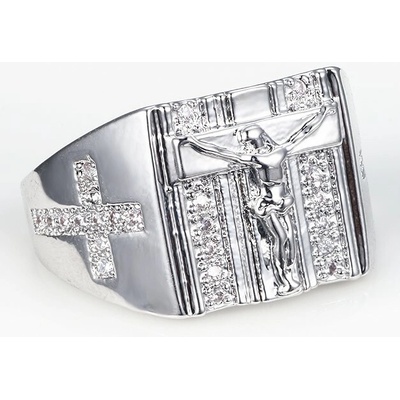 Blingstar Prsten JESUS SILVER Ježíš Bling 1083 zirkony kostka kříž