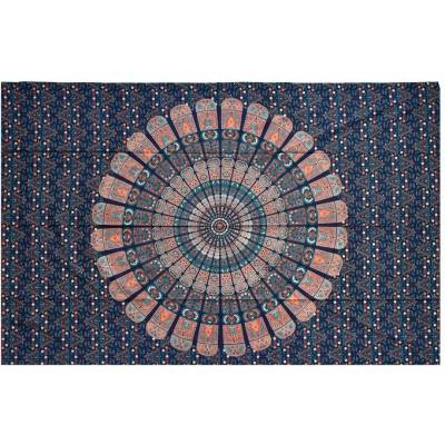 Sanu Babu Modrý přehoz přes postel "Barmery round" květiny, 140x210cm