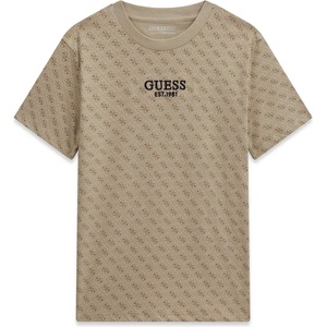 GUESS Oversize тениска в бежов цвят за момче с лога и черен надпис Guess